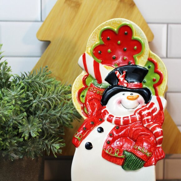 2009 Fitz and Floyd Sugar Coated Collection Christmas Snowman Spoon Rest - Picture 1 of 7